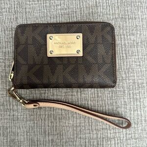 Michael Kors Dark Brown Wristlet with Gold Accents